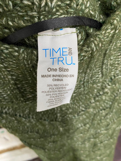 TIME AND TRU |XS| WAIST 22| A36| OLIVE GREEN CABLE-KNIT FRINGED PONCHO WRAP