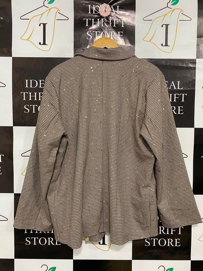 LAMYA |XL| BUST 24| A36| BROWN HOUNDSTOOTH SEQUIN-EMBOSSED SINGLE-BUTTON BLAZER JACKET