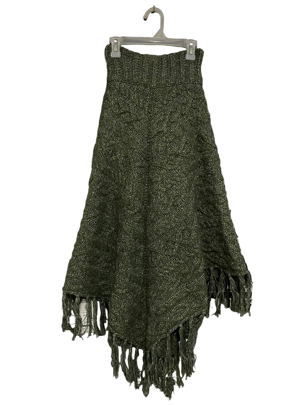 TIME AND TRU |XS| WAIST 22| A36| OLIVE GREEN CABLE-KNIT FRINGED PONCHO WRAP