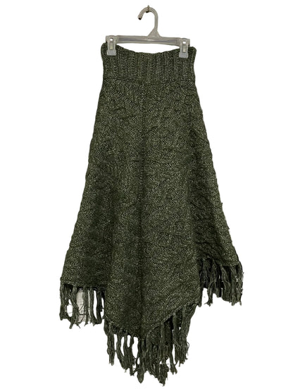 TIME AND TRU |XS| WAIST 22| A36| OLIVE GREEN CABLE-KNIT FRINGED PONCHO WRAP