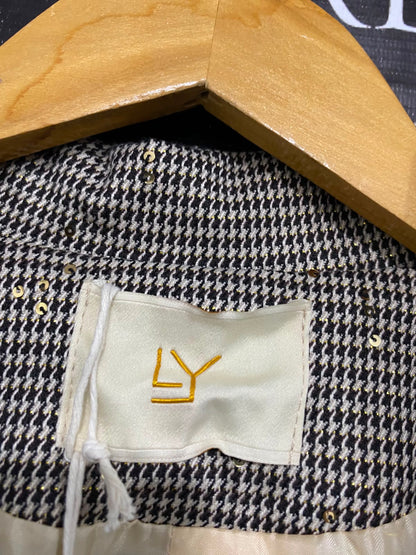 LAMYA |XL| BUST 24| A36| BROWN HOUNDSTOOTH SEQUIN-EMBOSSED SINGLE-BUTTON BLAZER JACKET