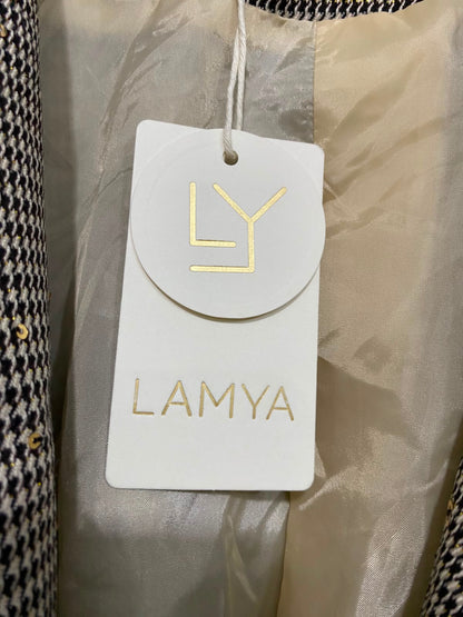 LAMYA |XL| BUST 24| A36| BROWN HOUNDSTOOTH SEQUIN-EMBOSSED SINGLE-BUTTON BLAZER JACKET