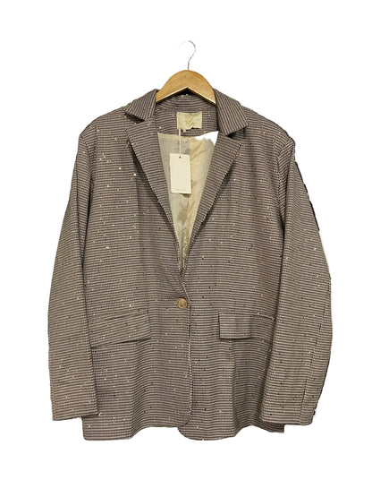 LAMYA |XL| BUST 24| A36| BROWN HOUNDSTOOTH SEQUIN-EMBOSSED SINGLE-BUTTON BLAZER JACKET