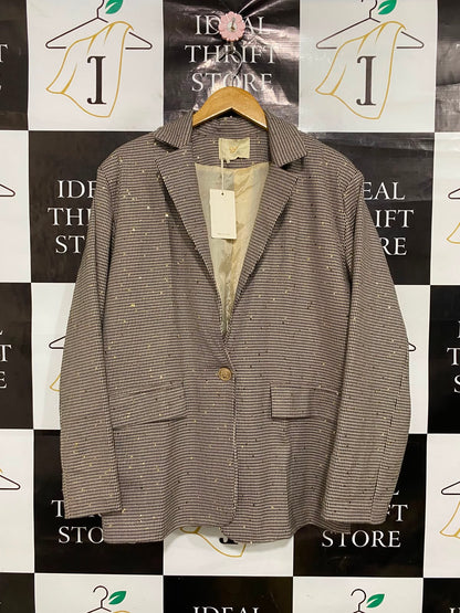 LAMYA |XL| BUST 24| A36| BROWN HOUNDSTOOTH SEQUIN-EMBOSSED SINGLE-BUTTON BLAZER JACKET