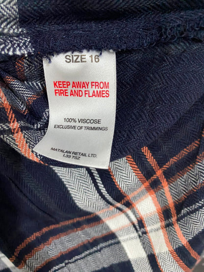PAPAYA |XL| BUST 22| A36| NAVY PLAID TUNIC-LENGTH BUTTON-DOWN FLANNEL SHIRT