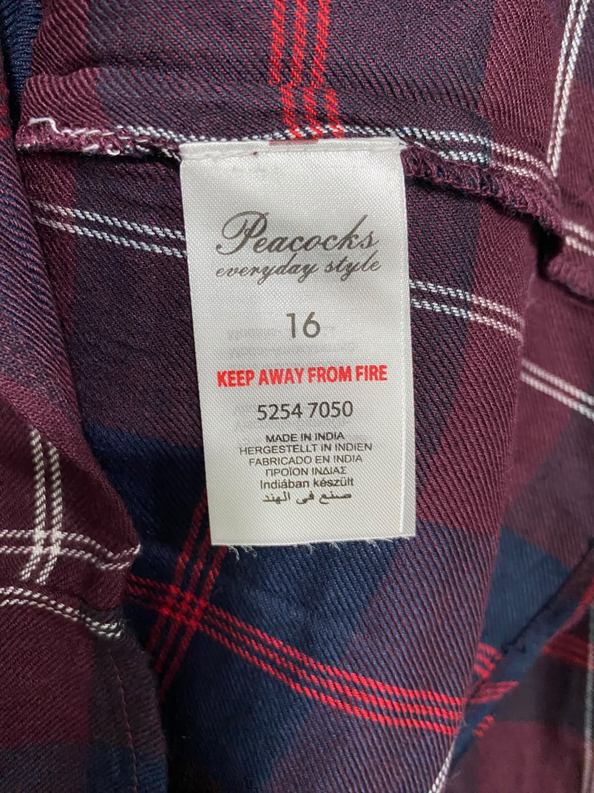 PEACOCKS |L| BUST 20| A36| BURGUNDY & NAVY PLAID TUNIC-LENGTH BUTTON-DOWN FLANNEL SHIRT