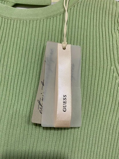 GUESS |XS| BUST 12| A36| SAGE GREEN RIBBED SHORT-SLEEVE FITTED TOP