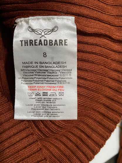 THREADBARE |XS| BUST 12| A36| RUST BROWN RIBBED SQUARE-NECK LONG-SLEEVE FITTED TOP