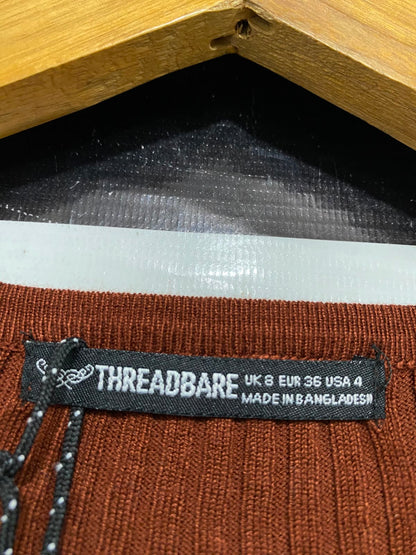 THREADBARE |XS| BUST 12| A36| RUST BROWN RIBBED SQUARE-NECK LONG-SLEEVE FITTED TOP