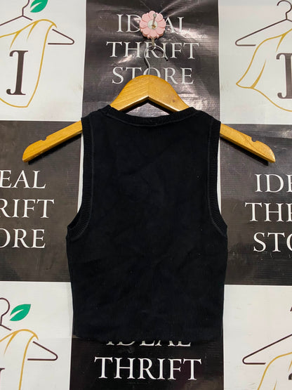 ANKO |XS| BUST 11| A36| BLACK RIBBED CREW-NECK CROPPED TANK TOP