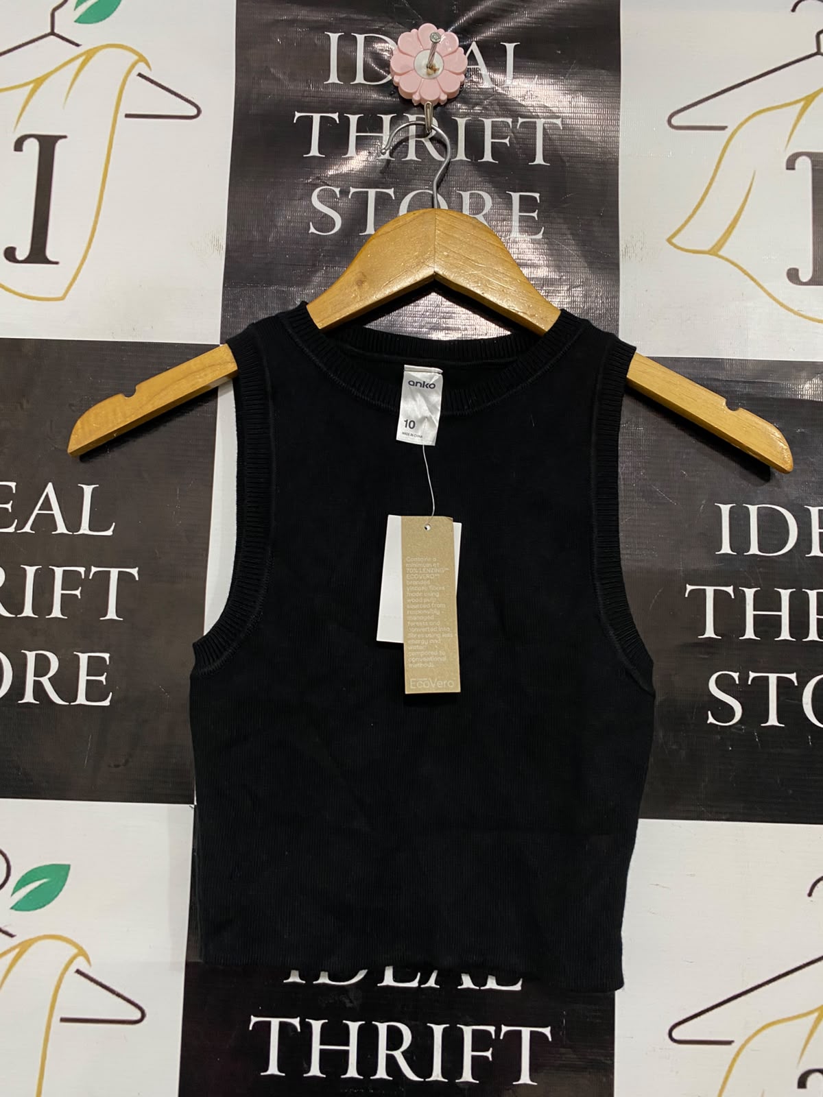 ANKO |XS| BUST 11| A36| BLACK RIBBED CREW-NECK CROPPED TANK TOP