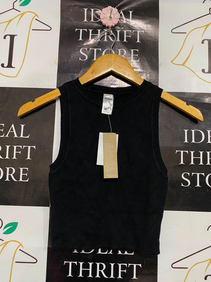 ANKO |XS| BUST 11| A36| BLACK RIBBED CREW-NECK CROPPED TANK TOP
