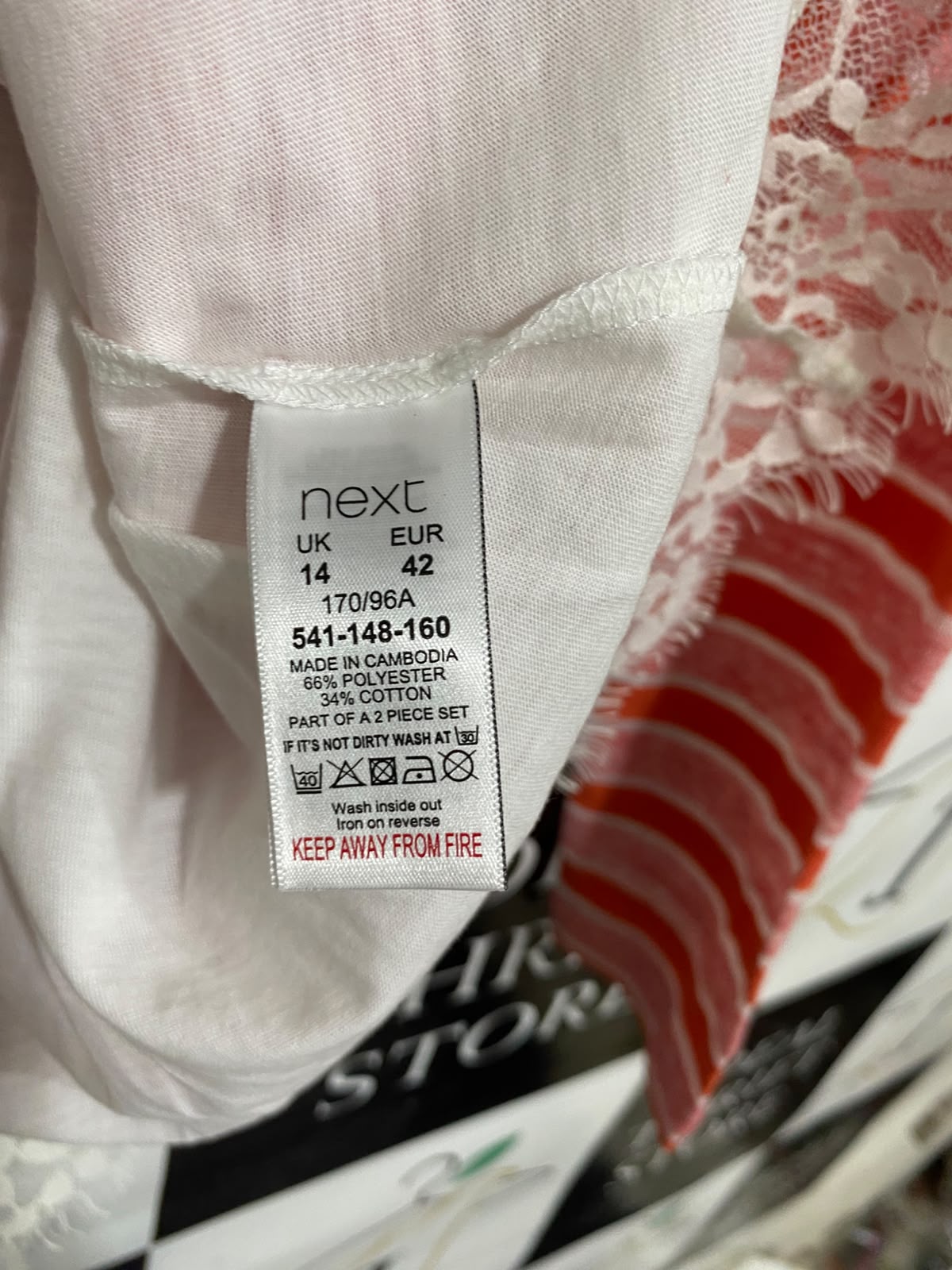 NEXT |L| BUST 21| A36| CORAL & WHITE STRIPED LACE-HEM LAYERED LONG-SLEEVE TOP