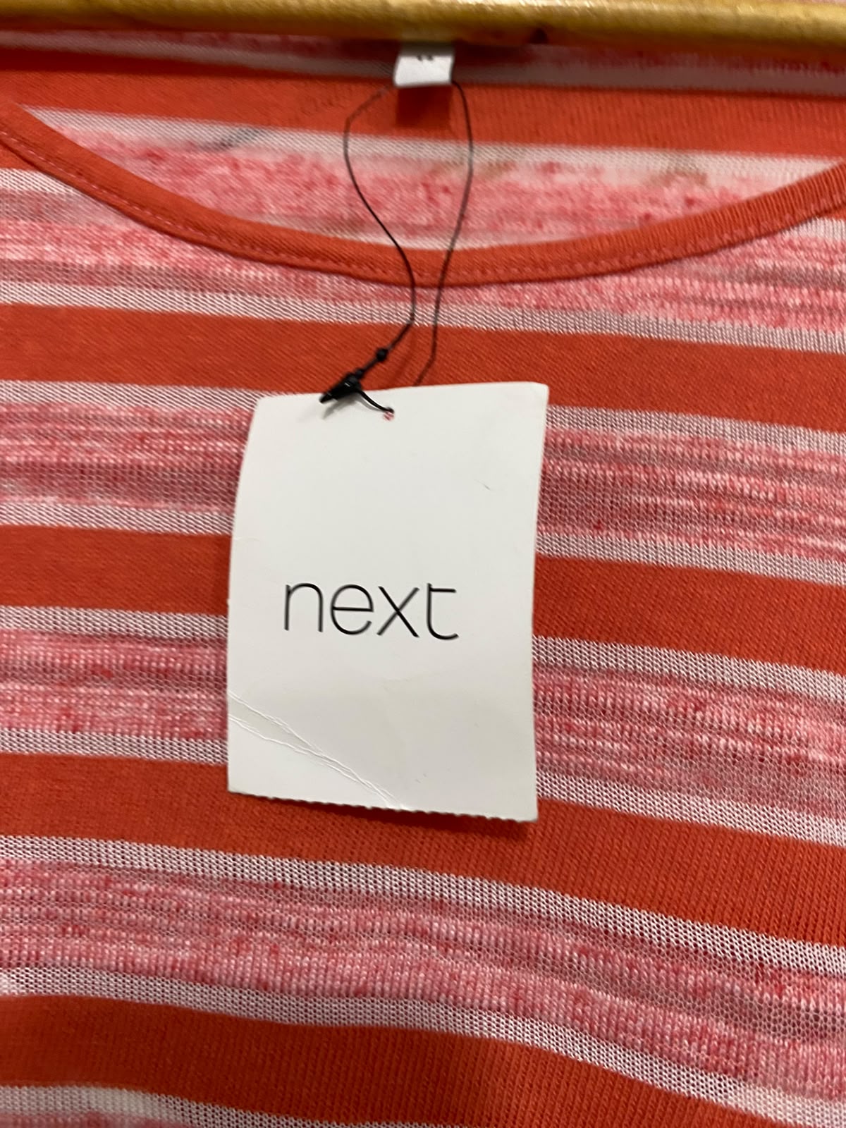 NEXT |L| BUST 21| A36| CORAL & WHITE STRIPED LACE-HEM LAYERED LONG-SLEEVE TOP