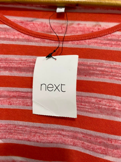 NEXT |L| BUST 21| A36| CORAL & WHITE STRIPED LACE-HEM LAYERED LONG-SLEEVE TOP