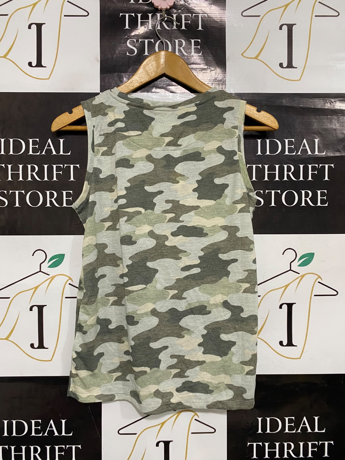 M&S |S| BUST 17| A36| CAMOUFLAGE PRINT CREW-NECK SLEEVELESS TANK TOP