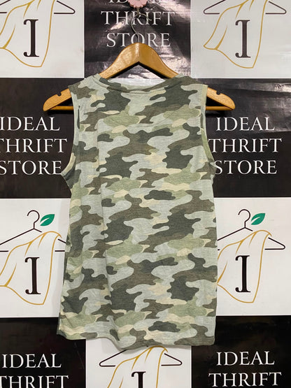 M&S |S| BUST 17| A36| CAMOUFLAGE PRINT CREW-NECK SLEEVELESS TANK TOP
