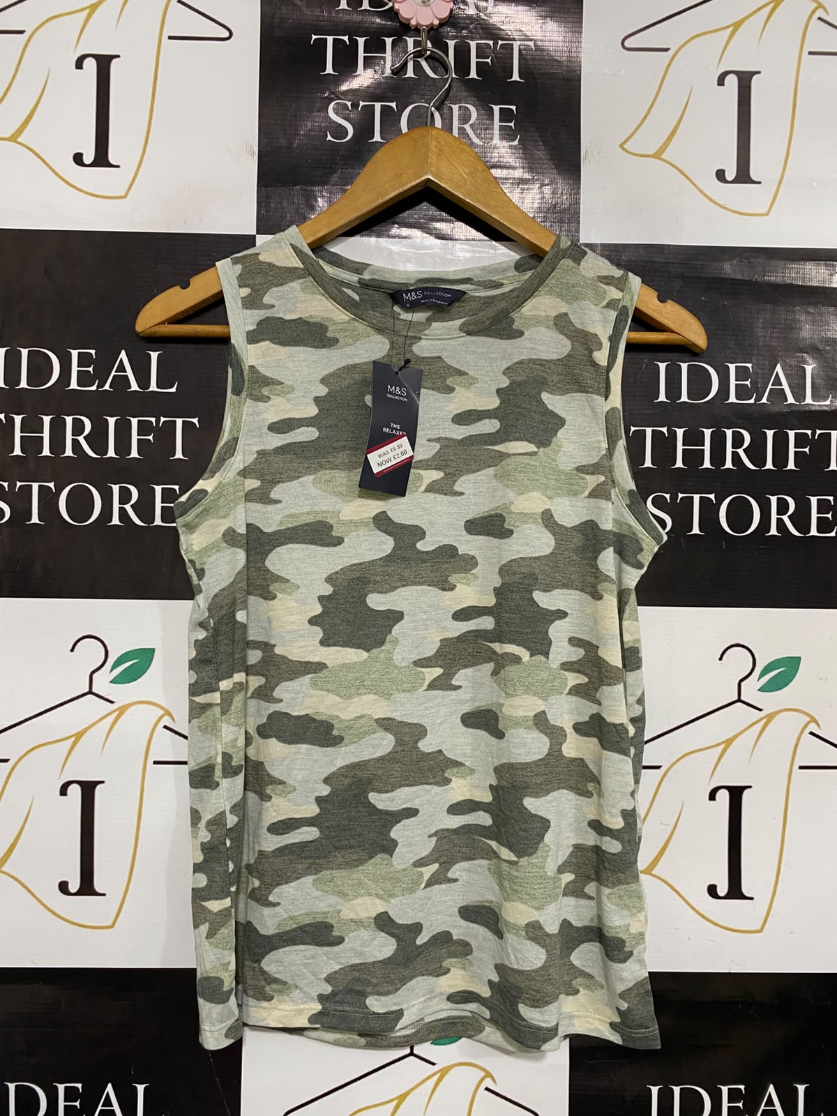 M&S |S| BUST 17| A36| CAMOUFLAGE PRINT CREW-NECK SLEEVELESS TANK TOP