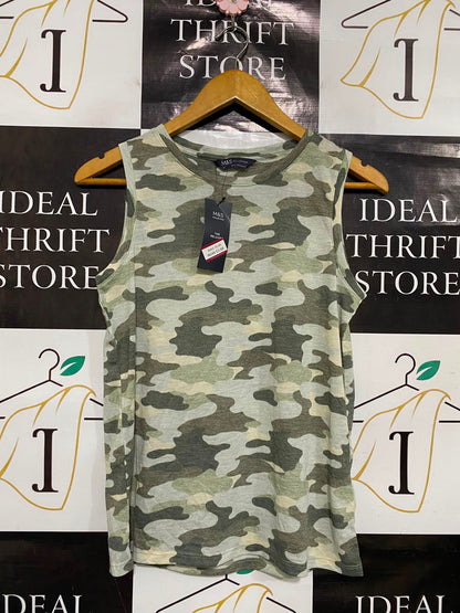 M&S |S| BUST 17| A36| CAMOUFLAGE PRINT CREW-NECK SLEEVELESS TANK TOP
