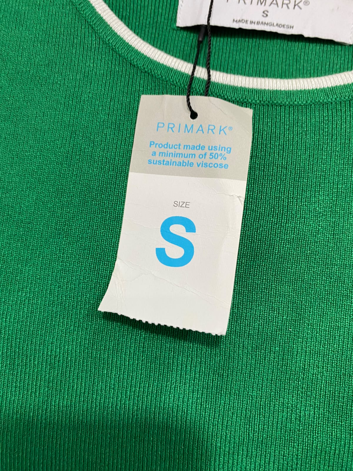 PRIMARK |S| BUST 12| A36| EMERALD GREEN CONTRAST-TRIM SHORT-SLEEVE FITTED TOP