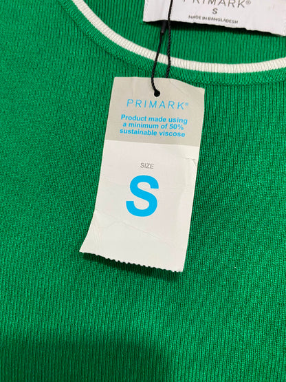 PRIMARK |S| BUST 12| A36| EMERALD GREEN CONTRAST-TRIM SHORT-SLEEVE FITTED TOP
