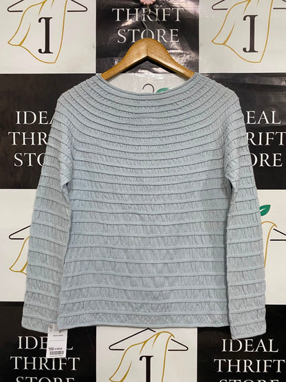 EMPORIO ARMANI |M| BUST 17| A36| LIGHT BLUE TEXTURED PLEATED LONG-SLEEVE JUMPER