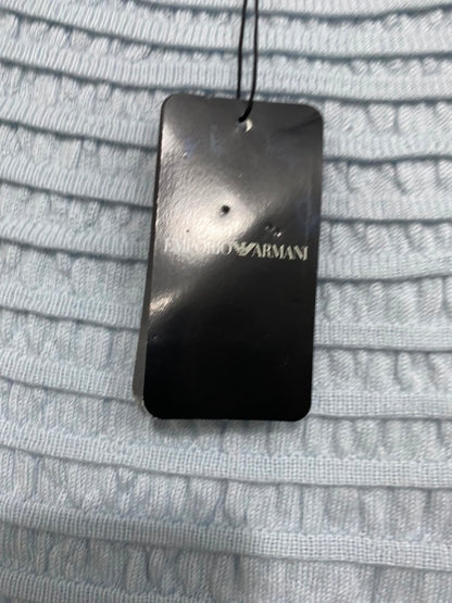 EMPORIO ARMANI |M| BUST 17| A36| LIGHT BLUE TEXTURED PLEATED LONG-SLEEVE JUMPER