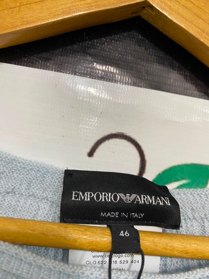 EMPORIO ARMANI |M| BUST 17| A36| LIGHT BLUE TEXTURED PLEATED LONG-SLEEVE JUMPER