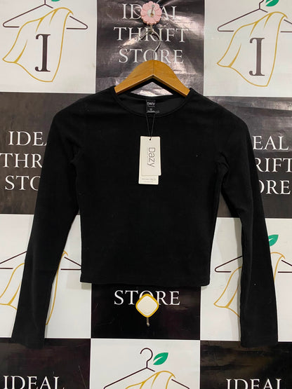 DAZY |S| BUST 14| A36| BLACK CREW-NECK LONG-SLEEVE FITTED CROPPED TOP