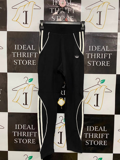 ADIDAS |XS| WAIST 24| A36| BLACK & WHITE THREE-STRIPE PERFORMANCE-STRETCH LEGGINGS