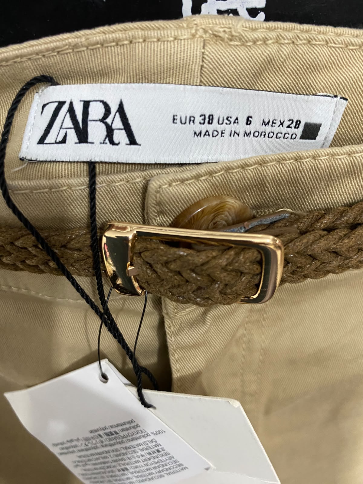 ZARA |S| WAIST 30| A36| BEIGE UTILITY CHINO TROUSERS WITH BRAIDED BELT