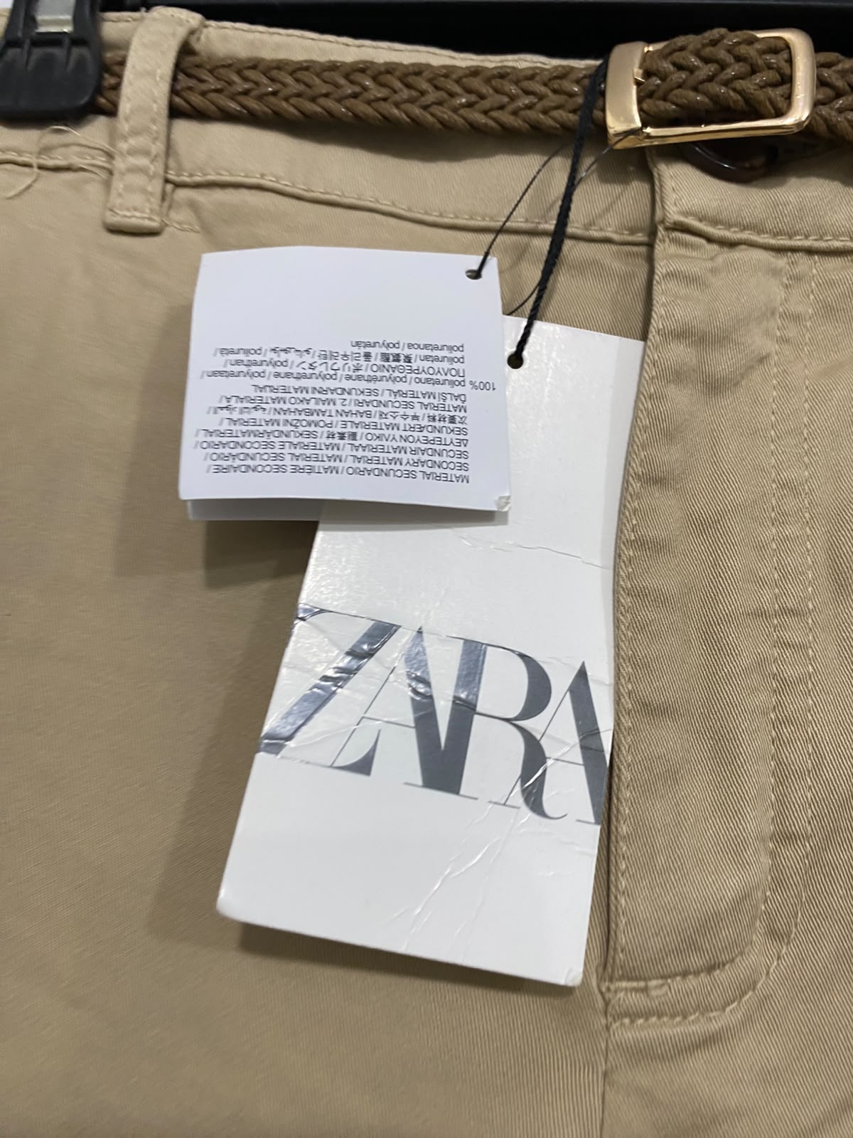 ZARA |S| WAIST 30| A36| BEIGE UTILITY CHINO TROUSERS WITH BRAIDED BELT