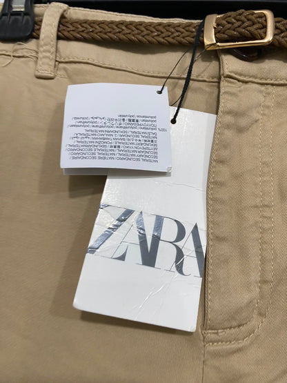 ZARA |S| WAIST 30| A36| BEIGE UTILITY CHINO TROUSERS WITH BRAIDED BELT
