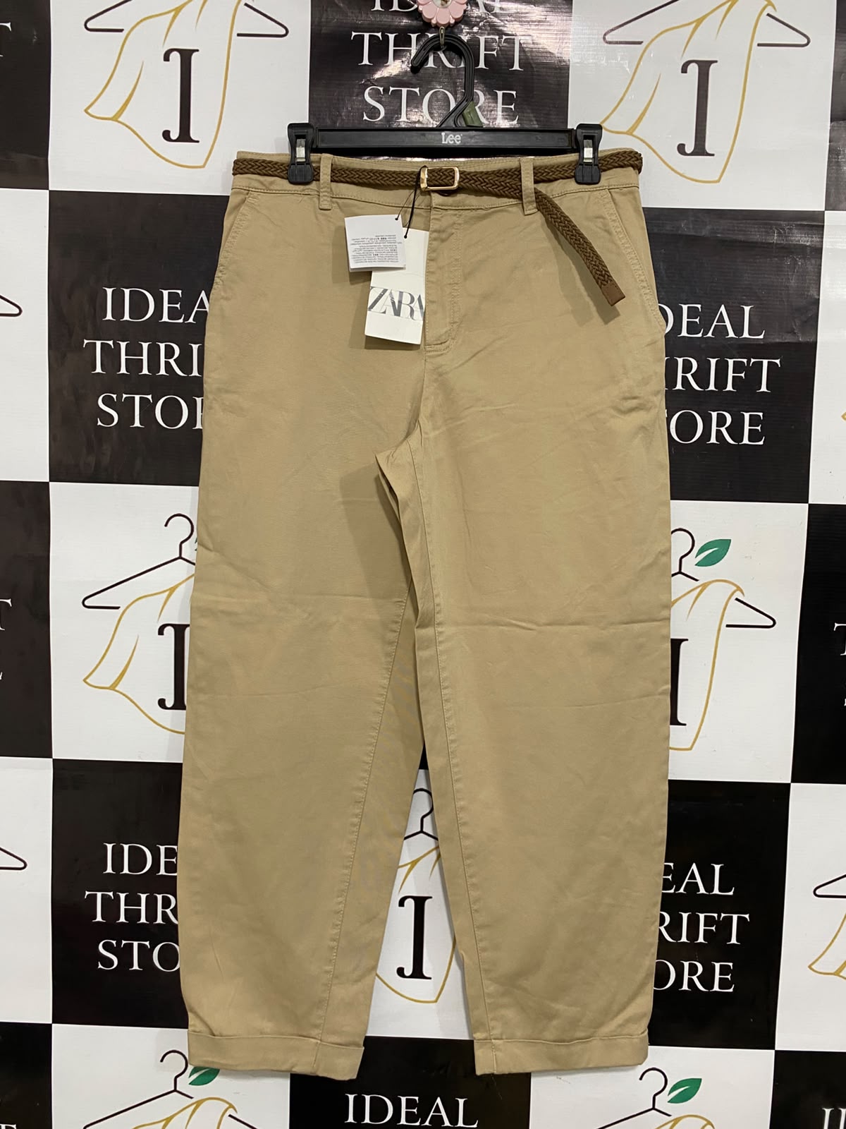 ZARA |S| WAIST 30| A36| BEIGE UTILITY CHINO TROUSERS WITH BRAIDED BELT