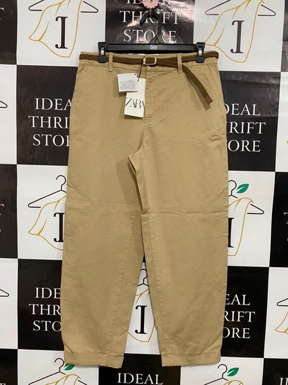 ZARA |S| WAIST 30| A36| BEIGE UTILITY CHINO TROUSERS WITH BRAIDED BELT