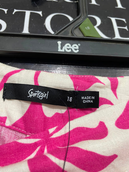 SPORTS GIRL |XL| WAIST 34| A36| HOT PINK & BEIGE ABSTRACT FLORAL PRINT WIDE-LEG LINEN TROUSERS