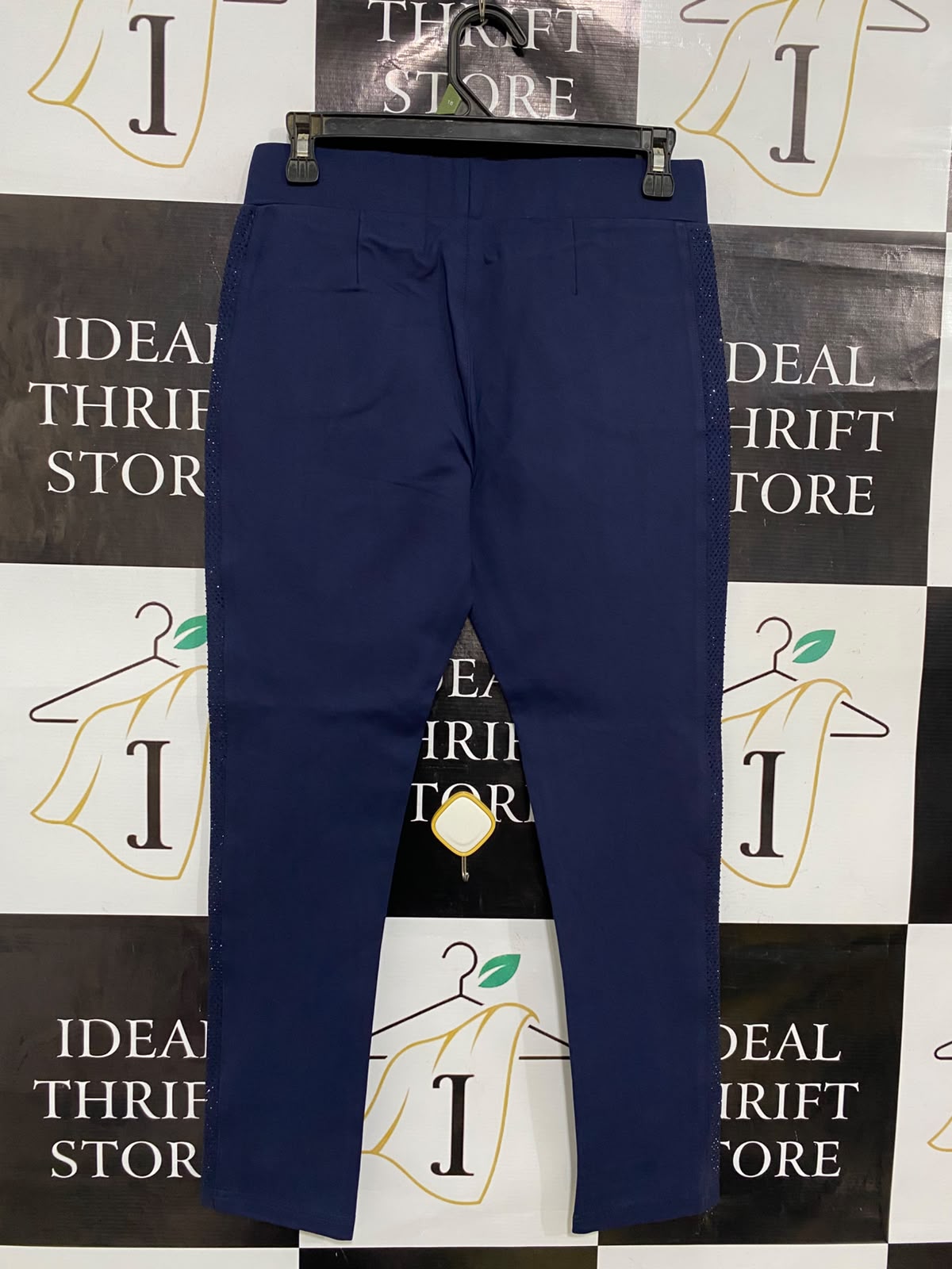 OLY TWO |M| WAIST 28| A36| NAVY BLUE PERFORMANCE-STRETCH SIDE-STRIPE LEGGINGS