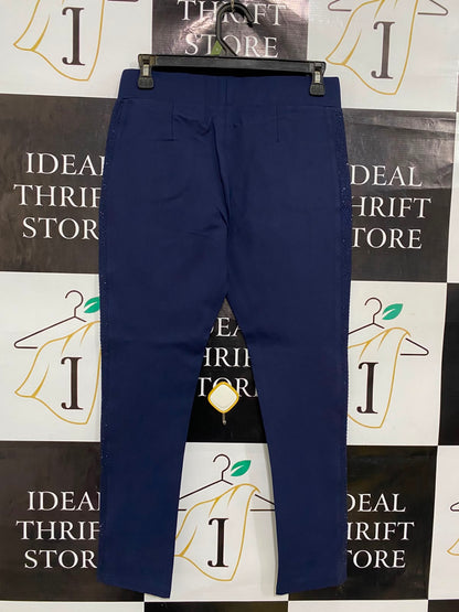 OLY TWO |M| WAIST 28| A36| NAVY BLUE PERFORMANCE-STRETCH SIDE-STRIPE LEGGINGS