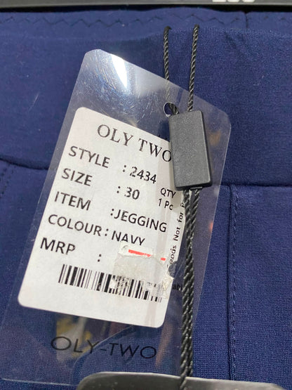 OLY TWO |M| WAIST 28| A36| NAVY BLUE PERFORMANCE-STRETCH SIDE-STRIPE LEGGINGS