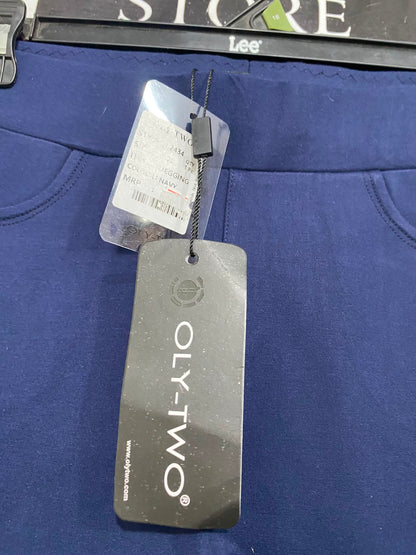 OLY TWO |M| WAIST 28| A36| NAVY BLUE PERFORMANCE-STRETCH SIDE-STRIPE LEGGINGS