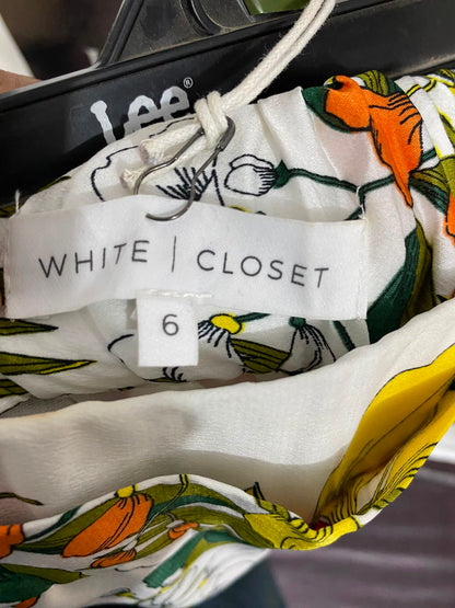 WHITE CLOSET |XS| WAIST 23| A36| WHITE TROPICAL BOTANICAL PRINT WIDE-LEG SATIN TROUSERS
