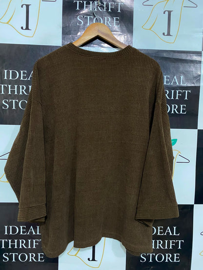 NEW COLLECTION |XL| BUST 26| A36| BROWN RIBBED CREW-NECK OVERSIZED HALF-SLEEVE SWEATER