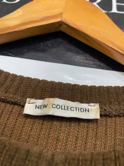 NEW COLLECTION |XL| BUST 26| A36| BROWN RIBBED CREW-NECK OVERSIZED HALF-SLEEVE SWEATER