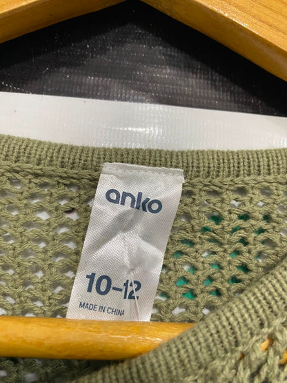 ANKO |XS| BUST 12| A36| OLIVE GREEN OPEN-KNIT CROPPED BOLERO SLEEVE SHRUG