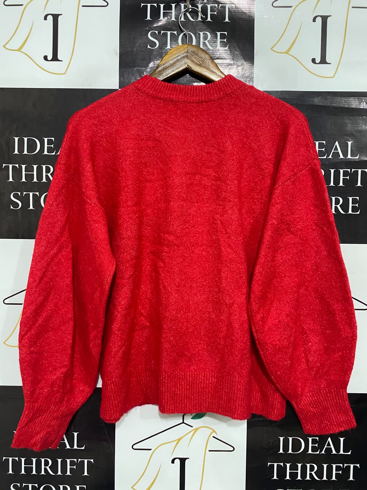 GEORGE |M| BUST 21| A36| RED GOLD SEQUIN REINDEER FESTIVE LONG-SLEEVE KNIT SWEATER