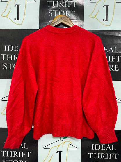 GEORGE |M| BUST 21| A36| RED GOLD SEQUIN REINDEER FESTIVE LONG-SLEEVE KNIT SWEATER