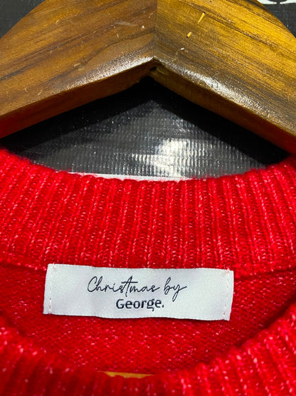GEORGE |M| BUST 21| A36| RED GOLD SEQUIN REINDEER FESTIVE LONG-SLEEVE KNIT SWEATER