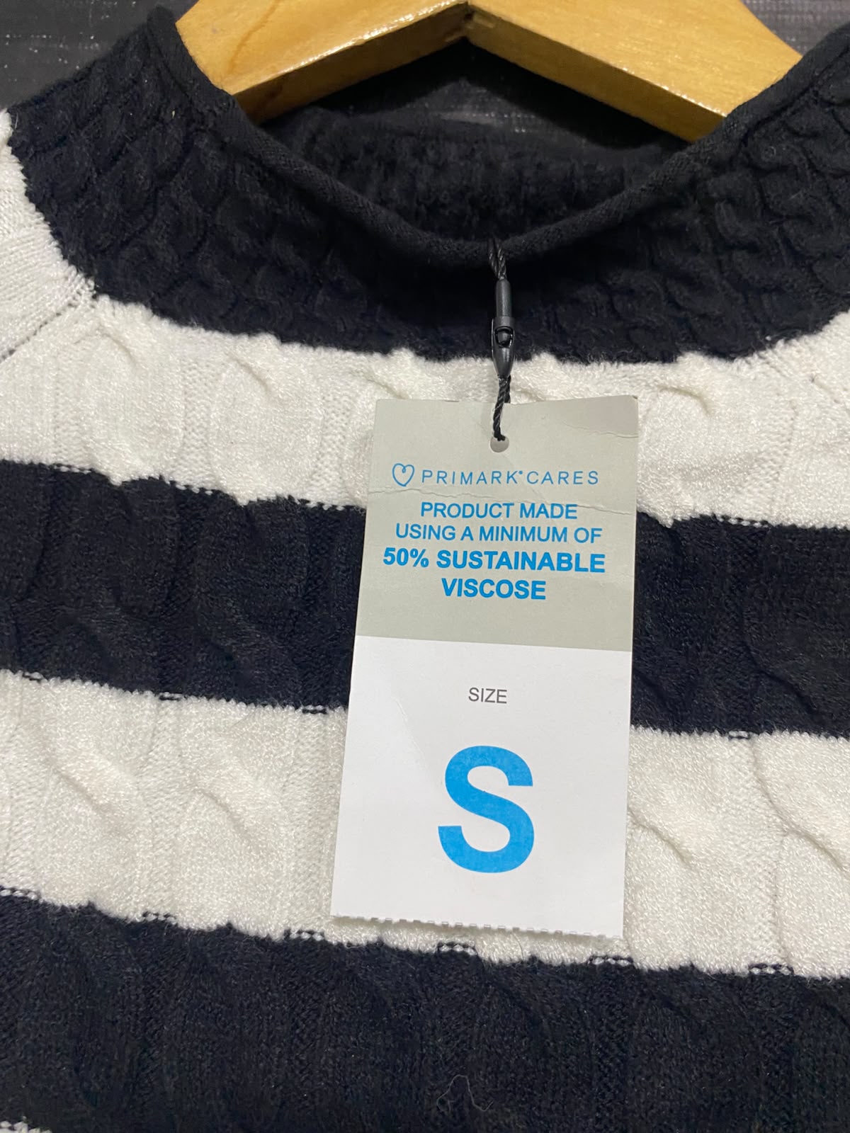 PRIMARK |S| BUST 16| A36| BLACK & WHITE STRIPED CABLE-KNIT MOCK-NECK SWEATER