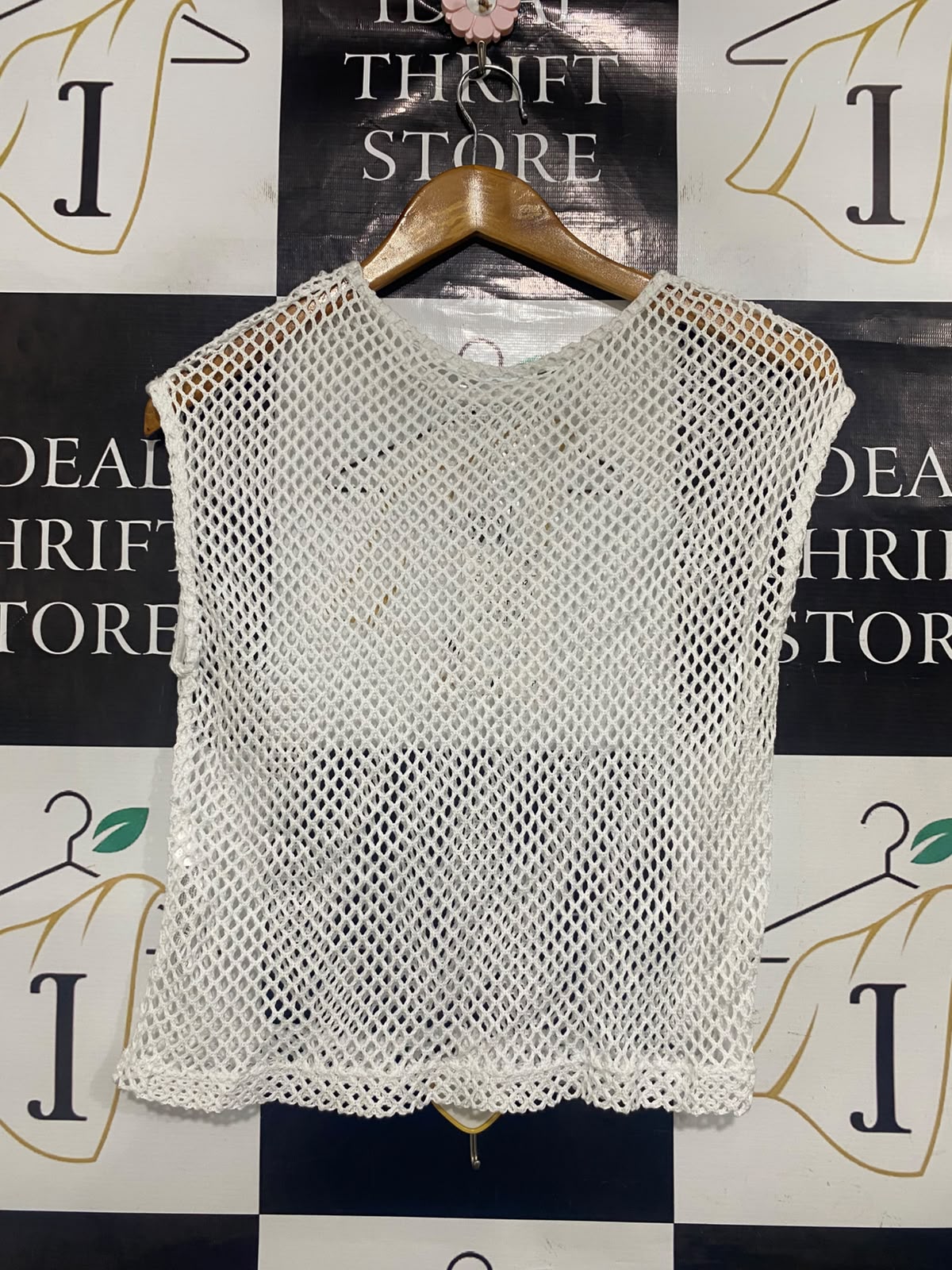 ZARA |XS| BUST 16| A36| OFF-WHITE OPEN-MESH SLEEVELESS TANK TOP