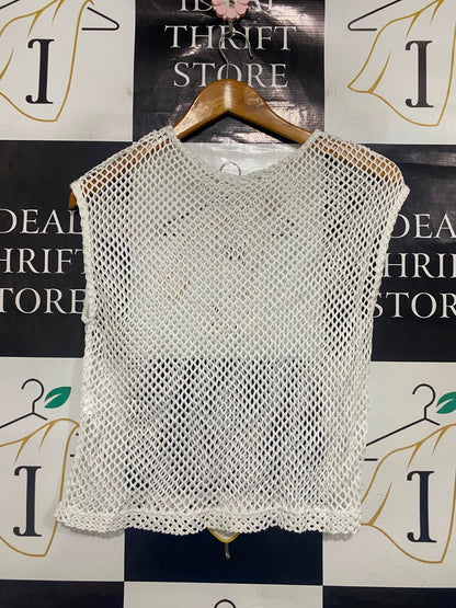 ZARA |XS| BUST 16| A36| OFF-WHITE OPEN-MESH SLEEVELESS TANK TOP